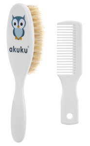 Akuku Zestaw grzebień + szczotka z naturalnego włosia - biała