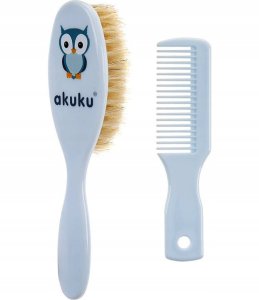 Akuku Zestaw grzebień + szczotka z naturalnego włosia - niebieska