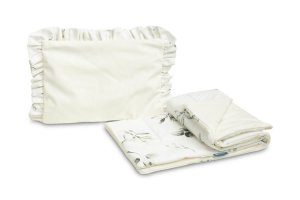 Komplet Do Wózka Velvet Z Falbanką Oliwka Kremowy