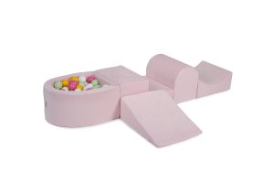 MeowBaby Piankowy Zestaw do Zabawy z Suchym Basenem 57x45x30cm/100 piłek 7cm, Plac Zabaw dla Dziecka, 5 elementów, Welurowy, Jasnoróżowy: Jasnozielon