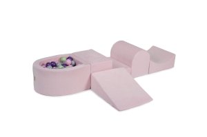 MeowBaby Piankowy Zestaw do Zabawy z Suchym Basenem 57x45x30cm/100 piłek 7cm, Plac Zabaw dla Dziecka, 5 elementów, Welurowy, Jasnoróżowy: Jasnozielon