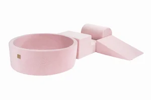 MeowBaby Piankowy Zestaw do Zabawy z Suchym Basenem 90x30cm, Plac Zabaw dla Dziecka, 4 elementy, Welurowy, Jasnoróżowy: bez piłek