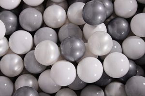 MeowBaby Zestaw Plastikowych Piłeczek do Suchego Basenu 7cm, 100 szt: Szare/Perłowobiałe/Srebrne/Białe
