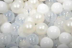 MeowBaby Zestaw Plastikowych Piłeczek do Suchego Basenu 7cm, 100 szt: Perłowobiałe/Białe/Transparentne