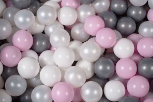 MeowBaby Zestaw Plastikowych Piłeczek do Suchego Basenu 7cm, 300 szt: Białe/Perłowobiałe/Srebrne/Pasteloworóżowe