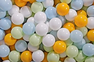 MeowBaby Zestaw Plastikowych Piłeczek do Suchego Basenu 7cm, 300 szt: Jasnozielone/Błękitne/Białe/Żółte