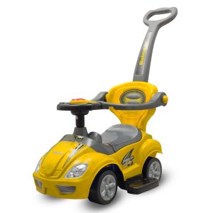 Dziecięcy jeździk z rączką 3w1 Baby Mix Mega Car żółty