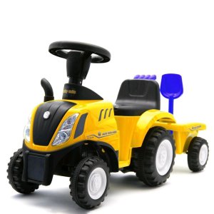 Dziecięce jeździdełko traktor z przyczepą i narzędziami Baby Mix New Holland żółty