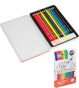 Kredki Ołówkowe Trójkątne Fiorello Super Soft 12 Kolorów Metalowe Etui