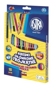 Kredki Ołówkowe 15 Kolorów Trójkątne Temperówka Astra