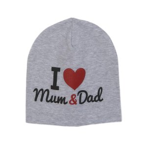 Dziecięca Czapka New Baby I Love Mum and Dad Szara 3-9m