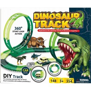 Tor samochodowy wyścigowy dinozaur dino park 148 el. 354cm magic track XXL