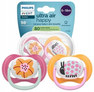Philips Avent Smoczek Ultra Air 6-18M Oddychający 2Szt + Etui Scf080/27
