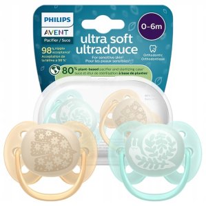 Philips Avent Smoczek Ultra Soft 0-6M Oddychający + Etui 2Szt Scf091/41