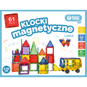 Klocki Magnetyczne Happy Kiddo 61el Konstrukcyjne Budowlane Edukacyjne 3+