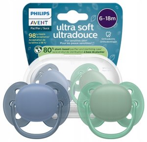 Philips Avent Smoczek Uspokajający Ultra Soft 6-18M 2Szt + Etui Scf091/42