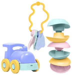 Zestaw lokomotywa niebieska układanka grzechotka zabawka dla dzieci Simple.