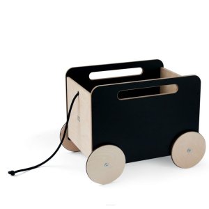 Czarna drewniana skrzynia na kółkach zabawka przechowywanie zabawek ooh noo