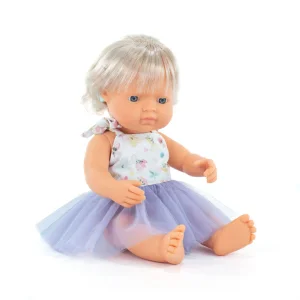 Lalka dziewczynka w ubranku - Europejka 38 cm Jasne blond włosy z  implantem ślimakowym