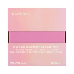 Notes samoprzylepny 75x75/100k transparent brokat liliowy STARPAK