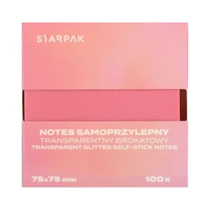 Notes samoprzylepny 75x75/100k transparent brokat różowy STARPAK