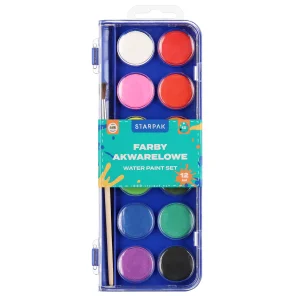Farby akwarelowe 12 kolorów z pędzelkiem STARPAK