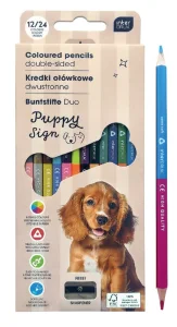 Kredki Dwustronne 24Kolory Trójkątne Z Temperówką Puppy Interdruk