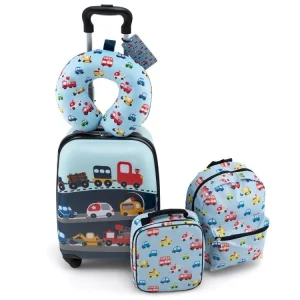 Walizka, Plecak, Lunchbox i akcesoria w zestawie 5w1 - Pojazdy